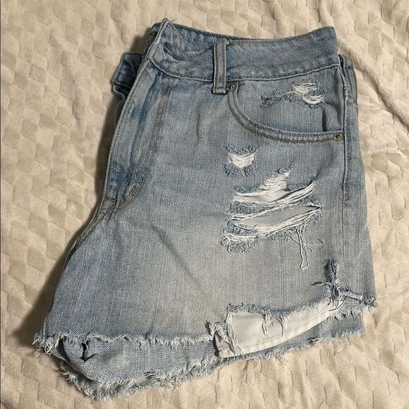 Distressed Light Blue Denim Shorts - Picture 1 of 5